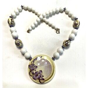 Vintage Japan Morning Glory Necklace Purple White Spring Easter Flower Jewelry